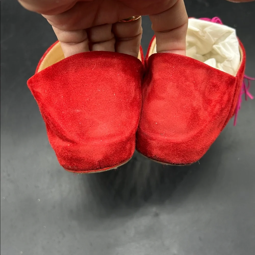 Christian Louboutin Red Suede Flats with Pink Tassels - Picture 8 of 9